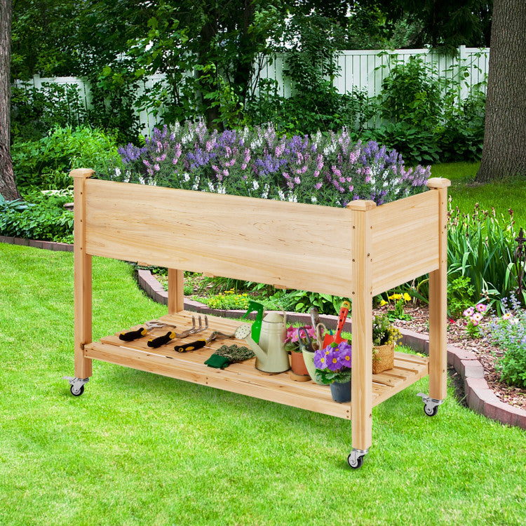 Wood Elevated Planter Bed with Lockable Wheels