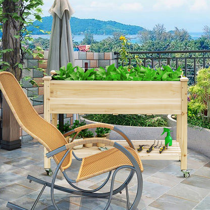 Wood Elevated Planter Bed with Lockable Wheels