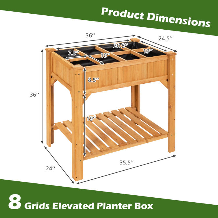 8-Grid Wood Elevated Garden Planter Box Kit