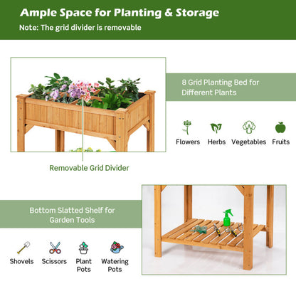 8-Grid Wood Elevated Garden Planter Box Kit