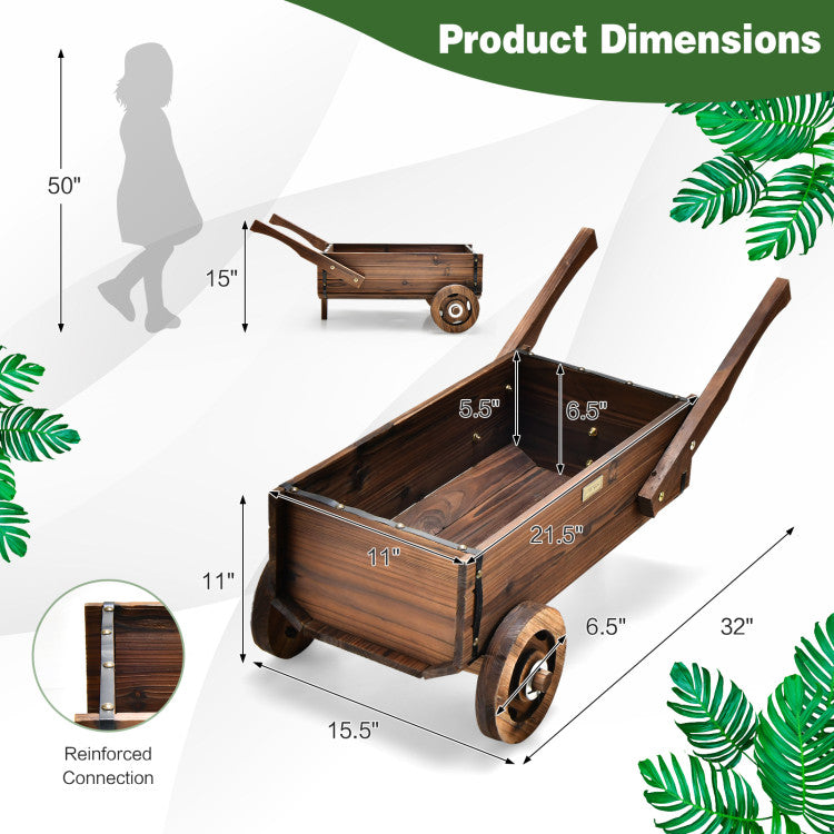 Decorative Wooden Wagon Planter Box with Drainage Hole