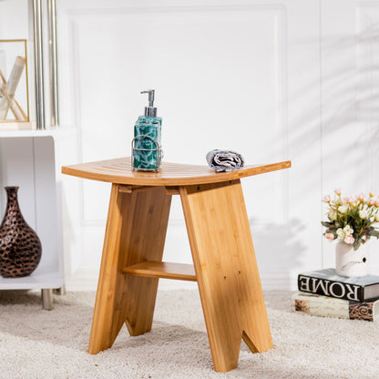 18 Inch Bamboo Shower Stool Bench with Shelf