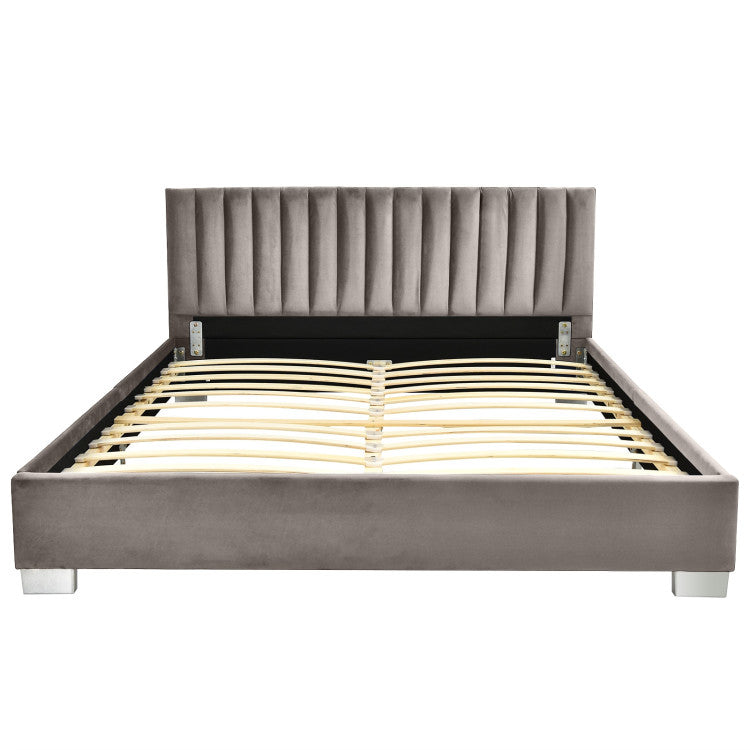 Full Tufted Upholstered Platform Bed Frame with Flannel Headboard