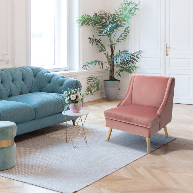 Velvet Wingback Armchair with Rubber Wood Legs