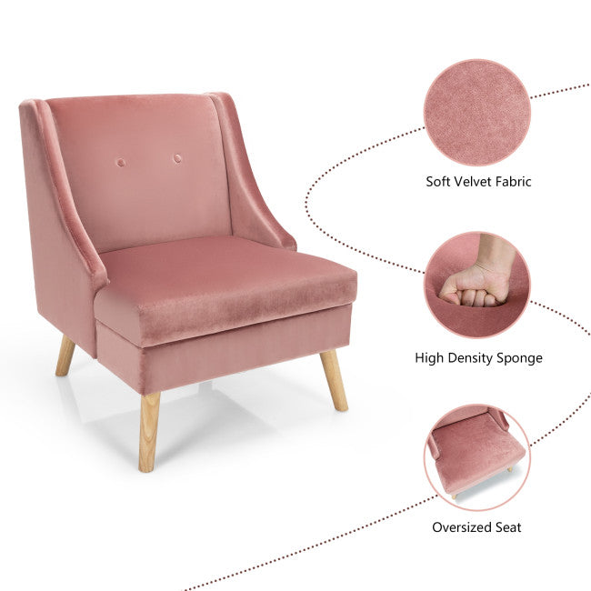 Velvet Wingback Armchair with Rubber Wood Legs