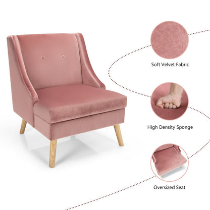 Velvet Wingback Armchair with Rubber Wood Legs