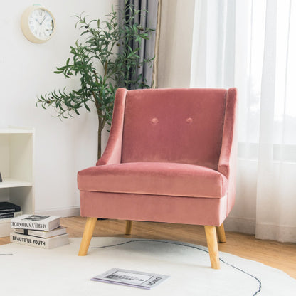 Velvet Wingback Armchair with Rubber Wood Legs