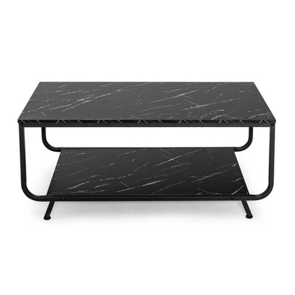 2-Tier Modern Marble Coffee Table with Storage Shelf for Living Room