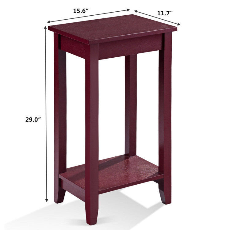 2-Tier Nightstand End Side Wooden Legs Table for Bedroom