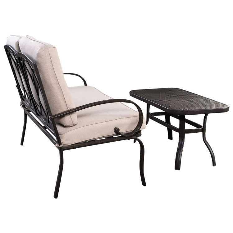 2-Piece Patio Outdoor Cushioned Seat Coffee Table