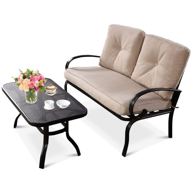 2-Piece Patio Outdoor Cushioned Seat Coffee Table