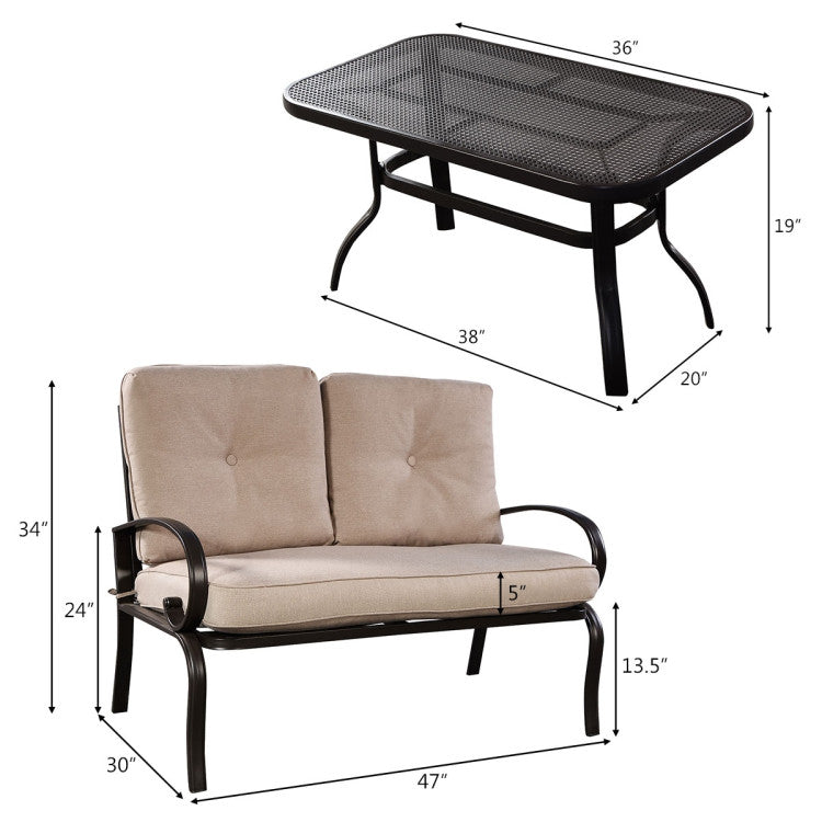 2-Piece Patio Outdoor Cushioned Seat Coffee Table