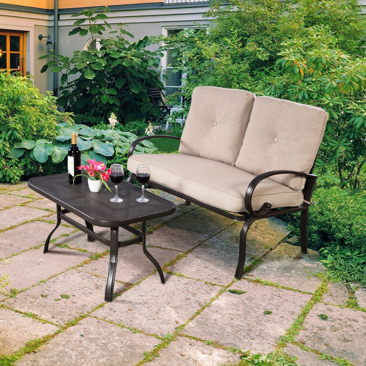 2-Piece Patio Outdoor Cushioned Seat Coffee Table