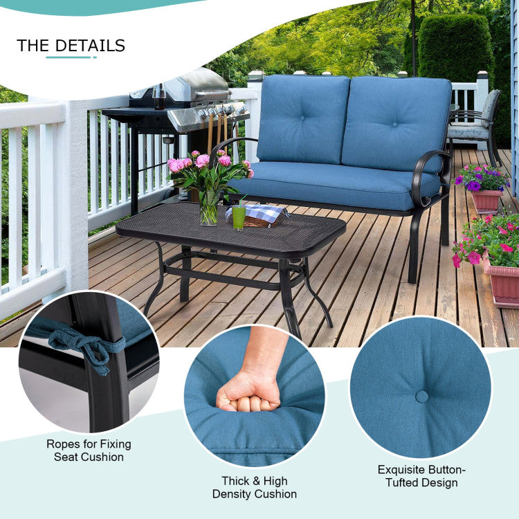 2-Piece Patio Outdoor Cushioned Seat Coffee Table