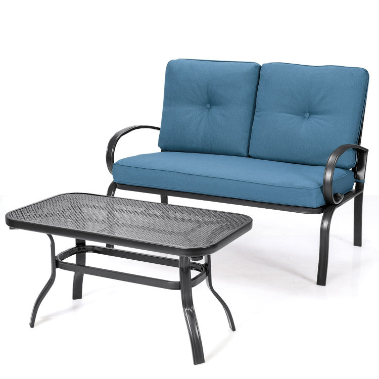 2-Piece Patio Outdoor Cushioned Seat Coffee Table