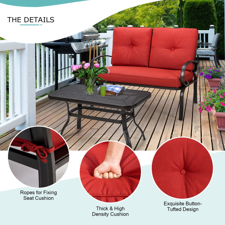 2-Piece Patio Outdoor Cushioned Seat Coffee Table