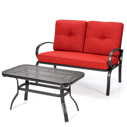 2-Piece Patio Outdoor Cushioned Seat Coffee Table