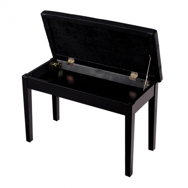 Solid Wood PU Leather Piano Double Storage Keyboard Bench