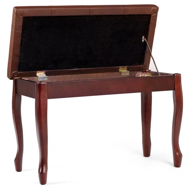 Solid Wood PU Leather Piano Bench with Storage