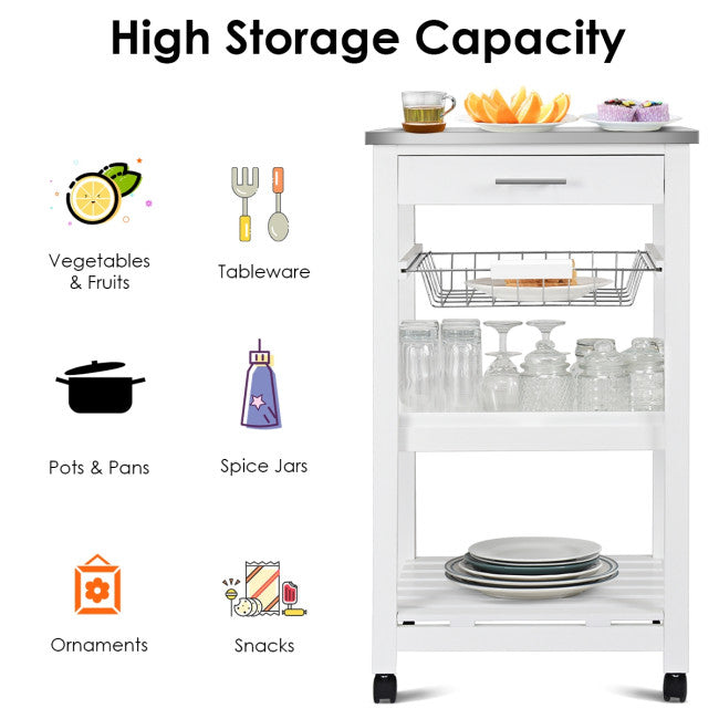Rolling Kitchen Trolley Storage Basket And Drawers Cart