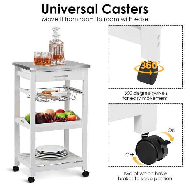 Rolling Kitchen Trolley Storage Basket And Drawers Cart