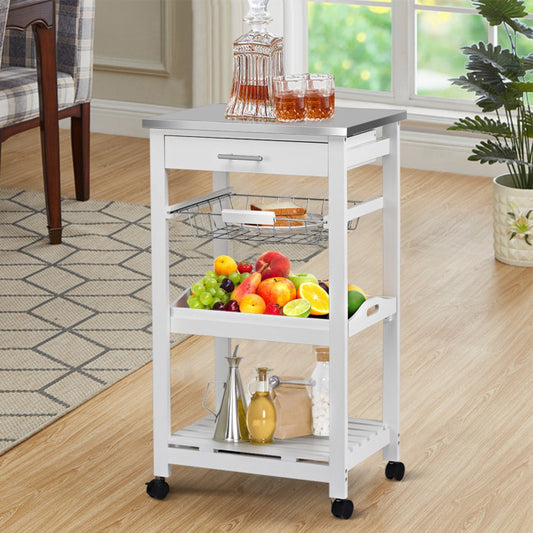 Rolling Kitchen Trolley Storage Basket And Drawers Cart