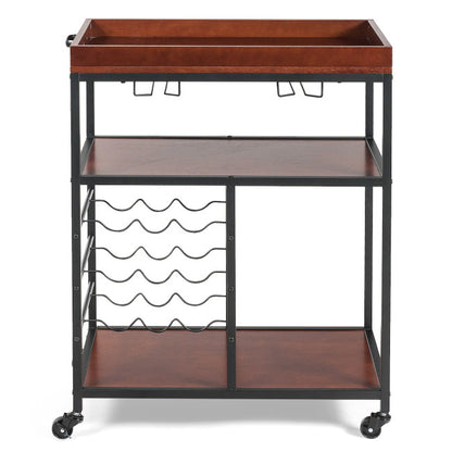 3 Tier Storage Bar Serving Cart with Wine Rack