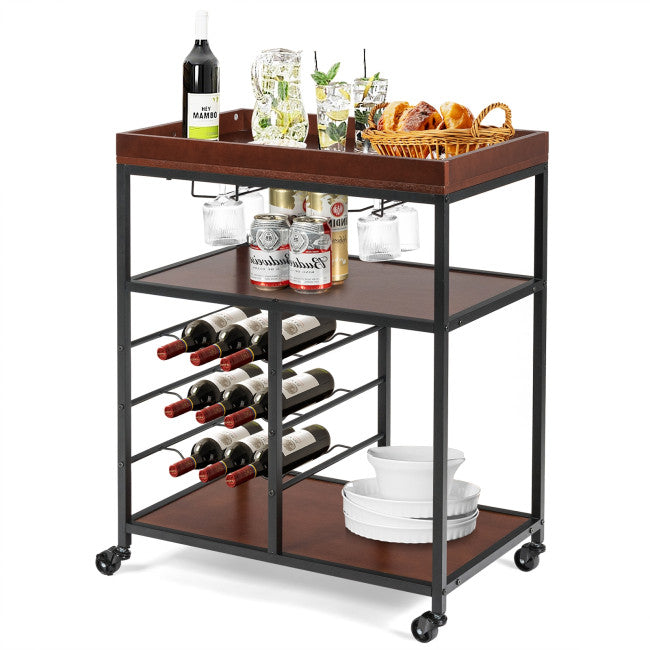 3 Tier Storage Bar Serving Cart with Wine Rack