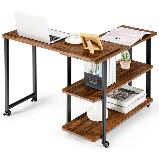 360° Rotating Sofa Side Table with Storage Shelves and Wheels
