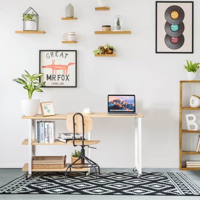 360° Rotating Sofa Side Table with Storage Shelves and Wheels