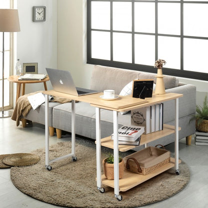 360° Rotating Sofa Side Table with Storage Shelves and Wheels