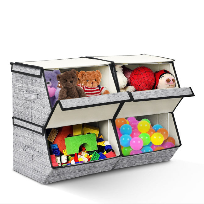 Set of 4 Storage Bins Stackable Cubes with Lid