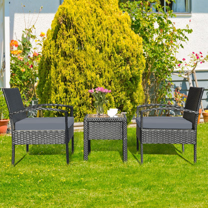 3-Piece Outdoor Rattan Patio Conversation Set with Seat Cushions