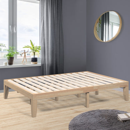 14 Inch Full Size Rubber Wood Platform Bed Frame with Wood Slat Support