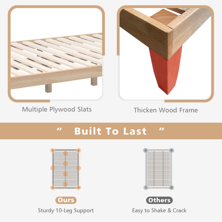 14 Inch Full Size Rubber Wood Platform Bed Frame with Wood Slat Support