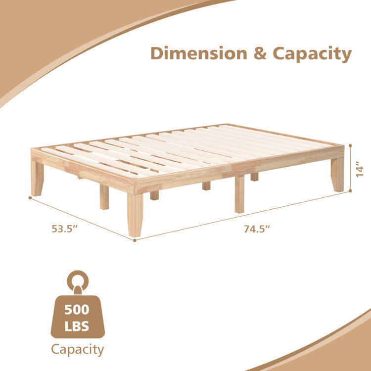 14 Inch Full Size Rubber Wood Platform Bed Frame with Wood Slat Support