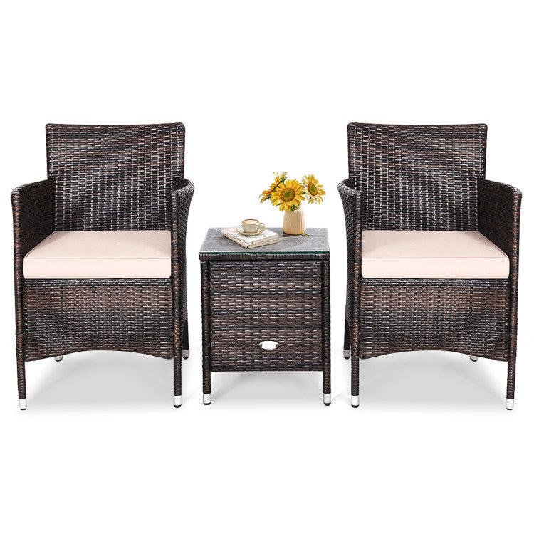 3-Piece Ergonomic Wicker Patio Conversation Set