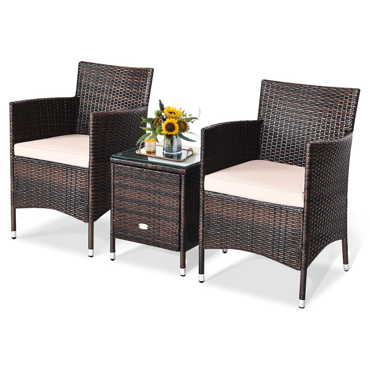 3-Piece Ergonomic Wicker Patio Conversation Set