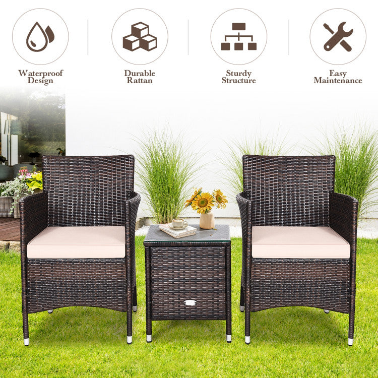 3-Piece Ergonomic Wicker Patio Conversation Set