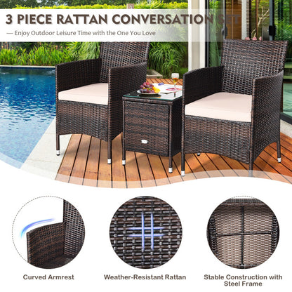 3-Piece Ergonomic Wicker Patio Conversation Set