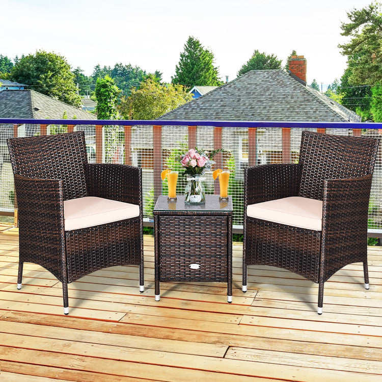 3-Piece Ergonomic Wicker Patio Conversation Set