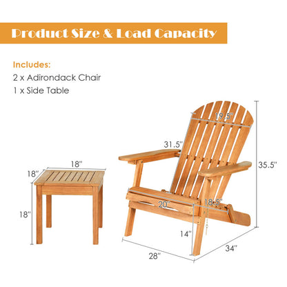 3-Piece Adirondack Chair Set with Widened Armrest