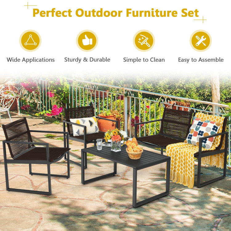 4-Piece Patio Furniture Conversation Set with Sofa Loveseat