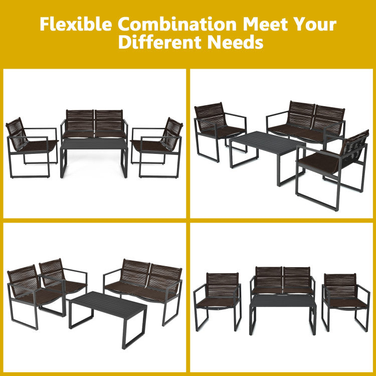 4-Piece Patio Furniture Conversation Set with Sofa Loveseat