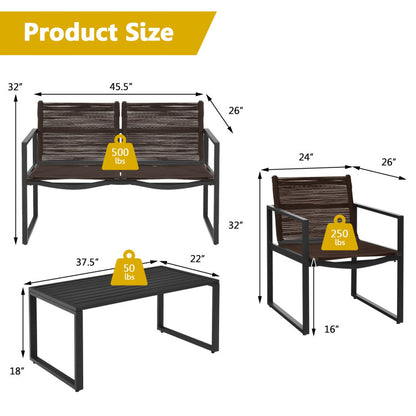 4-Piece Patio Furniture Conversation Set with Sofa Loveseat