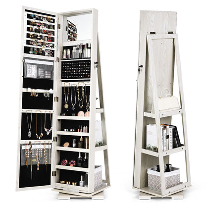 360° Rotatable 2-in-1 Lockable Jewelry Cabinet with Full-Length Mirror