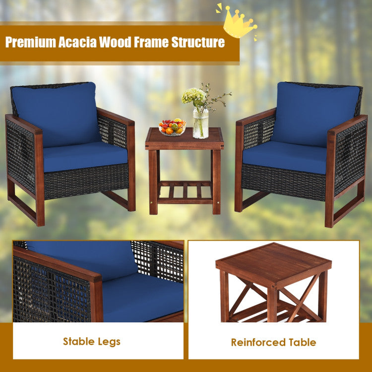 3-Piece Acacia Wood Patio Furniture Set with Coffee Table