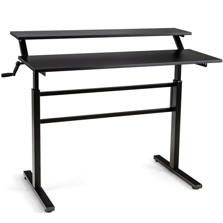 2-Tier Height Adjustable Sit to Standing Desk with Monitor Stand