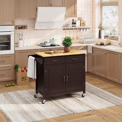 Modern Rolling Kitchen Cart Island with Wood Counter Top