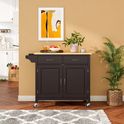 Modern Rolling Kitchen Cart Island with Wood Counter Top